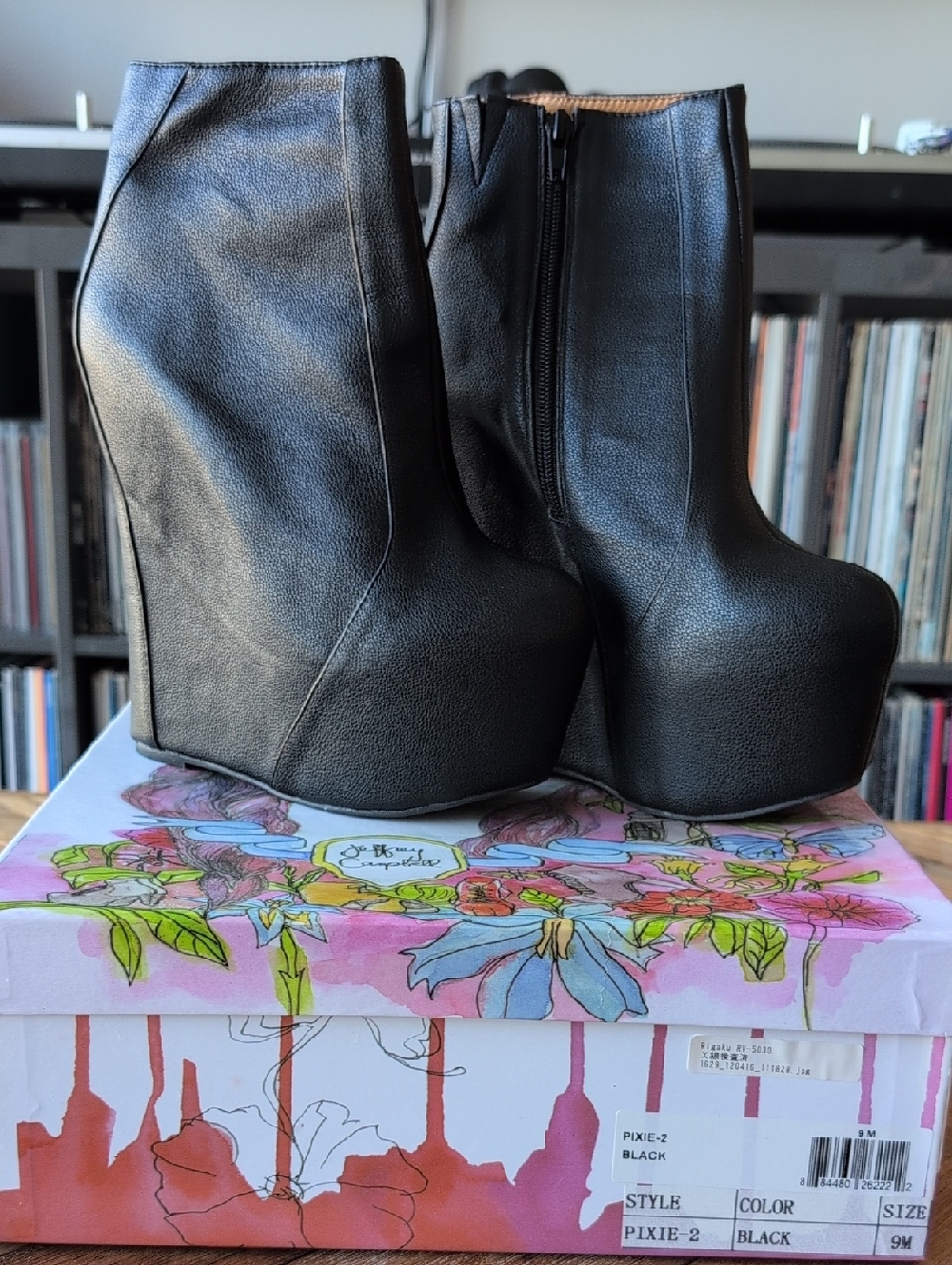 Jeffrey Campbell - PIXIE 2 - Black Leather High Platform Wedge Booties